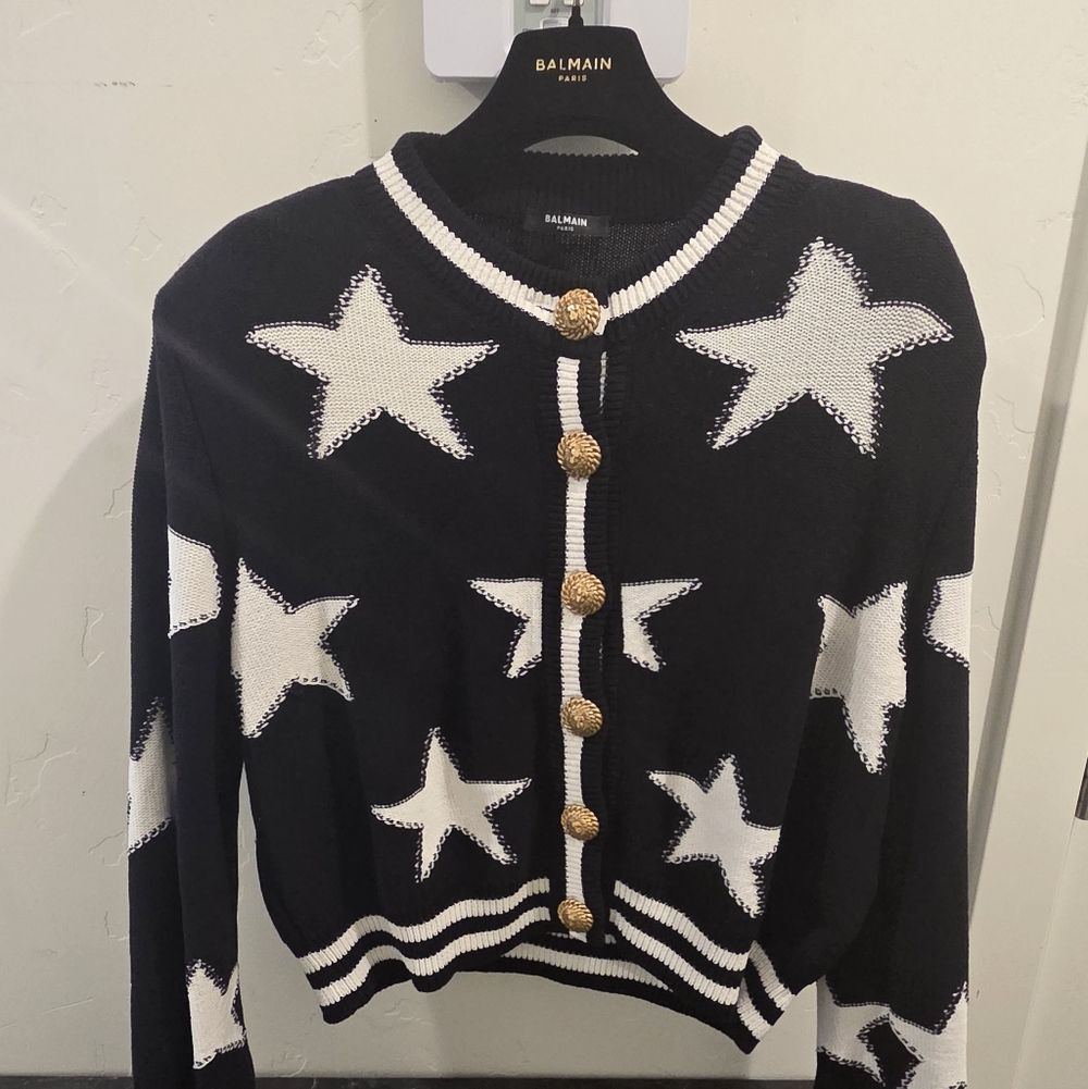 Balmain Black and White Star Cardigan